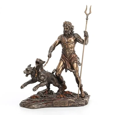 Image of Veronese Design 9&quot; Tall Hades Greek God of The Underworld with Cerberus Resin Statue Bronze Finish