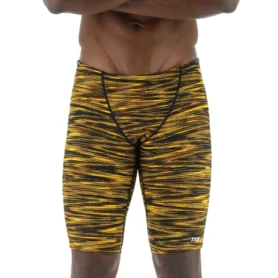 Image of TYR Men&#039;s Durafast Elite Athletic Jammer Swimsuit Swim Trunks, Black/Gold, 38