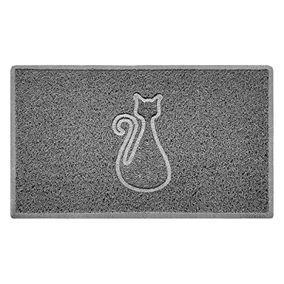 Image of Nicoman Cat Shape Litter Box Mat, Dog Food Feeding Tray Matt, Non Slip, Easy Clean, Washable(75x44cm,Medium),GREY