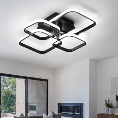 Image of Comely Modern LED Ceiling Light, 4 Square Black Lamp 60W 6750LM, Lighting Fixtures for Living Room Bedroom Kitchen Corridor Office, Cool White Light 6500K