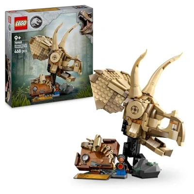 Image of LEGO Jurassic World Dinosaur Fossils: Triceratops Skull Model, Toy for 9+ Year Old Boys &amp; Girls, with Opening Jaw Display Stand, Birthday Gift Idea 76969