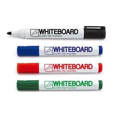 Image of CROWN Drywipe Markers Bullet Tip Wallet Of 4 Dry Erase Ink Black, Red, Blue &amp; Green