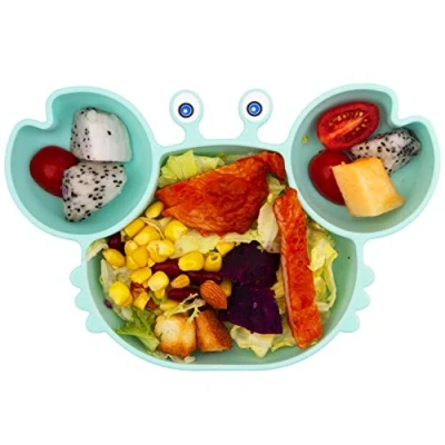 Image of Baby Silicone Suction Plate,Non Slip Toddler Divided Placemat with Strong Cup Fit Most High Chair, BPA Free Dishwasher &amp; Microwave Safe Kid Travel Feeding Tray Gift 23 * 15 3cm