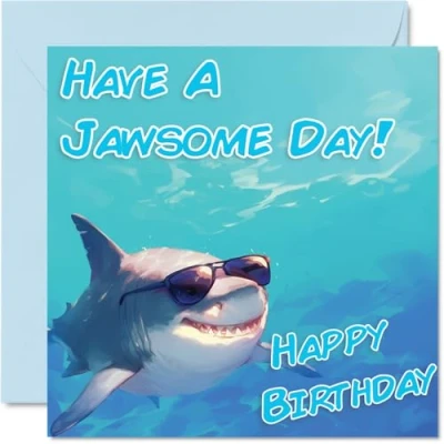 Image of Funny Birthday Cards for Women Men Cool Shark Sunglasses Happy Card Mum Dad Brother Sister Uncle Auntie Cousin Grandad Nanny Friend 145mm x Joke Pun Greeting