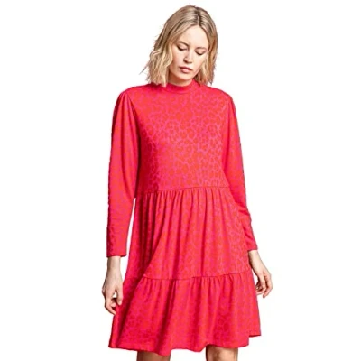 Image of Roman Womens Jacquard Animal Print Tiered Dress Pink Size 12 UK