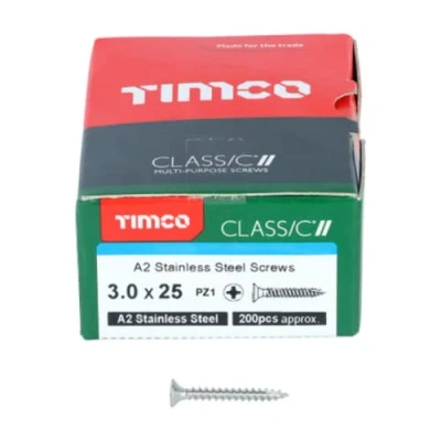 Image of TIMCO Classic Multi Purpose Screws 3.0 x 25 A2 Stainless Steel Box of 200