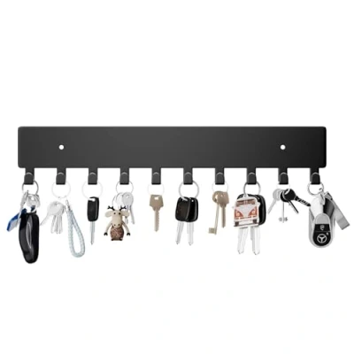 Image of GTK Key Holder for Wall, Hooks with 10 Hooks, Wall Mounted Hallway, Self Adhesive Rack(Black)