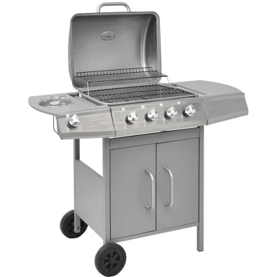 Image of vidaXL Gas Barbecue Grill 4+1 Cooking Zone Silver