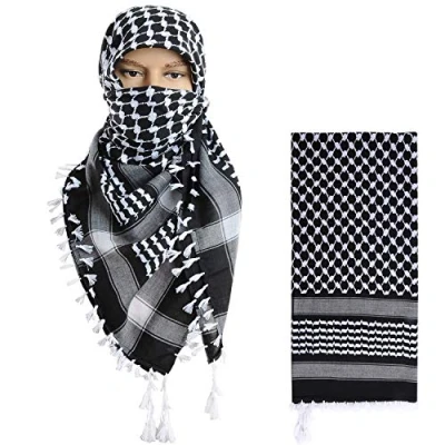 Image of Micoop Large Size Premium Shemagh Scarf Arab Military Tactical Desert Wrap(48 by 48 inches) (Black White)