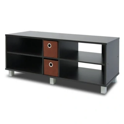 Image of Furinno TV Entertainment Center with 2 Bin Drawers, Wood, Espresso/Brown, one Size