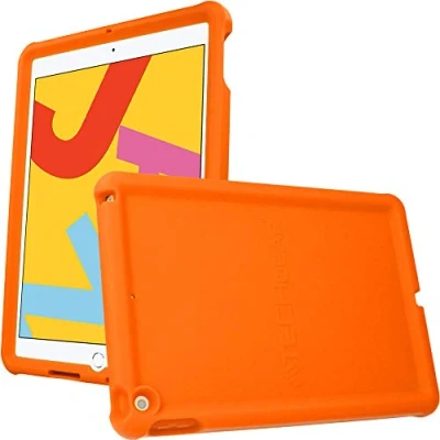 Image of TECHGEAR Bumper Designed for Apple iPad 10.2&quot; 2021 2020 2019, 9th / 8th 7th Generation, Rugged Shockproof Soft Silicone Protective Easy Grip Anti Slip Kids Proof Case with Screen Film [ORANGE]