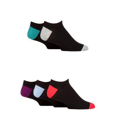 Image of Mens 5 Pair SOCKSHOP Wildfeet Bamboo Trainer Socks Black Green Heel &amp; Toe 7 11