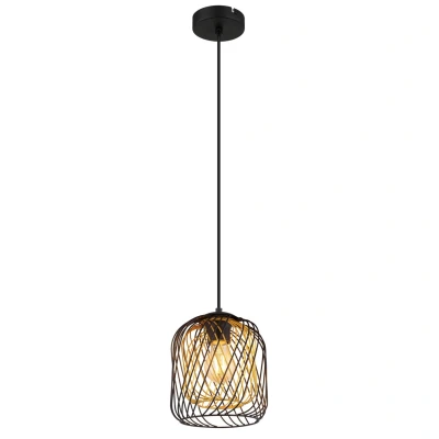 Image of Dichti 18cm Wire Frame Pendant Ceiling Light Matt Black 1x E27