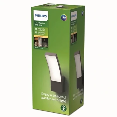 Image of PHILIPS LED Splay Outdoor Wall Light [Warm White Anthracite Grey] Water Resistant IP44, for Garden, Patio and Terrace Lighting.