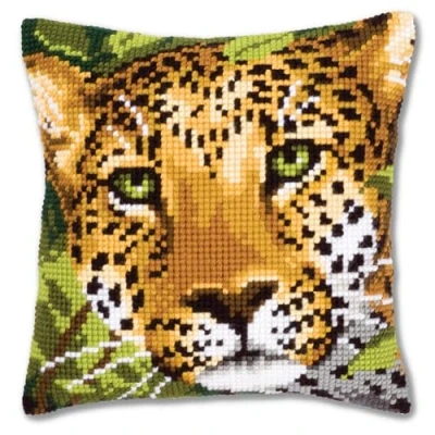 Image of Vervaco Leopard Cross Stitch Cushion, Multi Colour