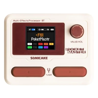 Image of SONICAKE Pocket Master Guitar Bass Amp Modeling IR Cabinets Simulation Multi Effects with Stereo OTG USB Audio Interface BT 1.77&quot; LCD Color Screen White