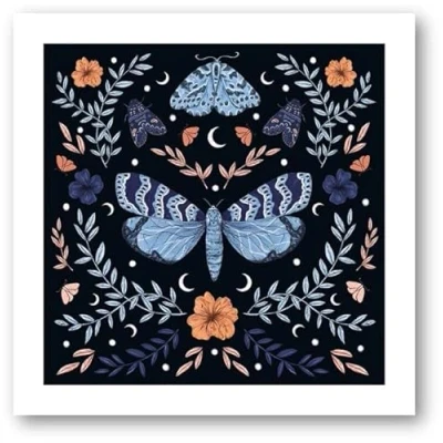Image of Museums &amp; Galleries Birthday/Blank Card for Women/Girls General Female &#039;Night Garden&#039; Blue Moth and Leaf Design Eco Friendly Recyclable