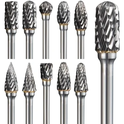 Image of Carbide Burr Set Compatible with Dremel Rotary Tool 10Pcs Die Grinder Bits File 1/8&quot; Shank Metal Grinding Wood Stone Carving Cutting Engraving Accessories