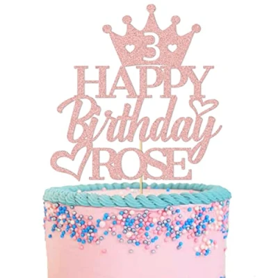 Image of GuteGifts Personalised Birthday Cake Topper for Girls Daughter Custom Crown Decoration with Any Name Age Multicolour Glitter 13th 16th 18th 21st Handmade in UK (Rose gold)