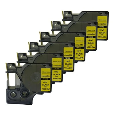 Image of Compatible 18432 S0718450 for DYMO Rhino IND Black on Yellow Vinyl Label Tape 12mm 1/2&quot; (6PK)
