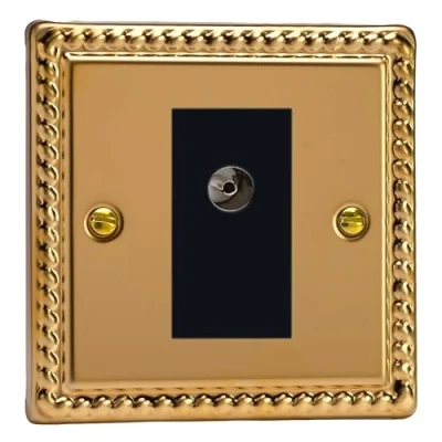 Image of Varilight 1 Gang TV Plug Socket, Isolated Co axial Georgian Brass XG8ISOB
