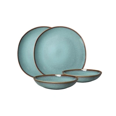 Image of like. by Villeroy &amp; Boch Lave earthenware tableware set, 4 pces., pottery look, dinnerware for 2 people, turquoise