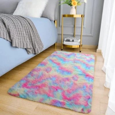 Image of MOONLIGHT20015 Rugs Living Room Bedroom Fluffy Shaggy Rainbow Area Non Slip Modern Super Soft Thick Pile Plush Carpet Shedding Easy To Clean Rug, 60cm x 110cm