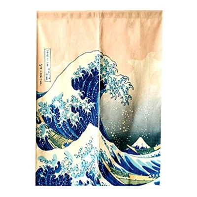 Image of LIGICKY Japanese Noren Doorway Curtain Ukiyoe Hokusai The Great Wave off Kanagawa Tapestry for Home Decoration 85x120cm