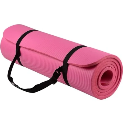 Image of Everyday Essentials 1/2 Inch Extra Thick High Density Anti Tear Exercise Yoga Mat with Carrying Strap, Pink