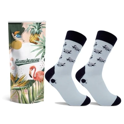 Image of llamabanana® Women&#039;s Luxury Cotton Socks Calf Length Premium Quality &amp; Colourful Designs 1 pair 3.5 to 6.5 UK Size (Raccoon)