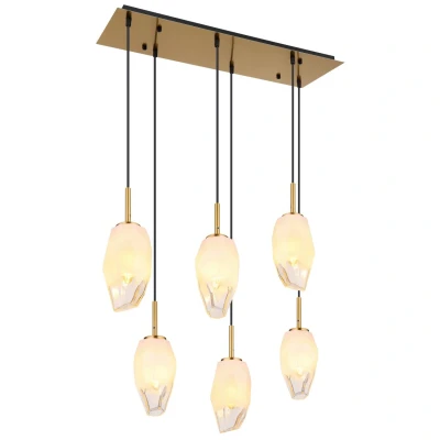 Image of Barcley Cluster Pendant Ceiling Light Brass Coloured Opal Glass Shade 6x E14