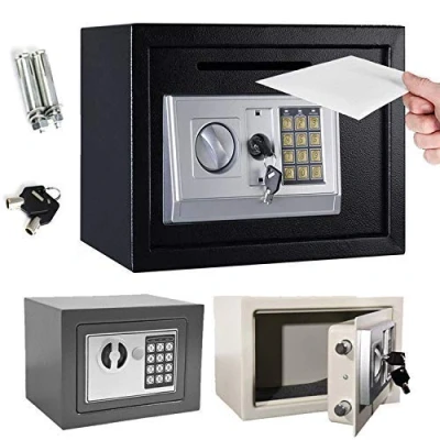Image of Small Safe Box, Electronic Digital Keypad Safe, Home Money Cash Lock, Steel Locking Bolts, Emergency Override Key, Wall or Floor Fixings, Gray, 4.6L, Office Use