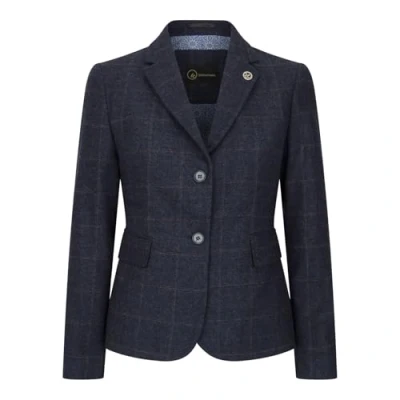 Image of TruClothing Women&#039;s Blazer Wool Blend Tweed Herringbone Checkered Tailored Fit Ladies Country Jacket Navy 16