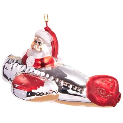 Image of BRUBAKER Father Christmas in An Aeroplane Hand Painted Glass Bauble Mouth Blown Tree Decoration Figures Funny Pendant Ball 4.7 inches (12 cm)