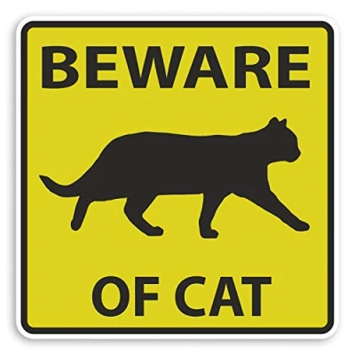 Image of 2 x 10cm Beware of Cat Sign Vinyl Stickers Cats Kitten Funny Sticker #31655 (10cm Wide)