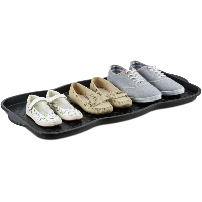 Image of Relaxdays Large Shoe Drip Tray, Plastic Organizer Pan for 6 Shoes, Doormat HWD: 3 x 75 38 cm, Black