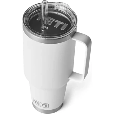 Image of YETI Rambler Straw Mug, Stainless Steel Vacuum Insulated Mug with Stronghold Lid, White, 42 oz (1242 ml)
