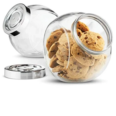 Image of Bormioli Rocco Pandora Glass Candy Jar 75½ Ounce Cookie (2 Pack) with Plastic Airtight Seal Lid 2 Way Display, Bulk Food Storage for Snacks, Dry Food, Jelly Beans Canister, Apothecary Jars.