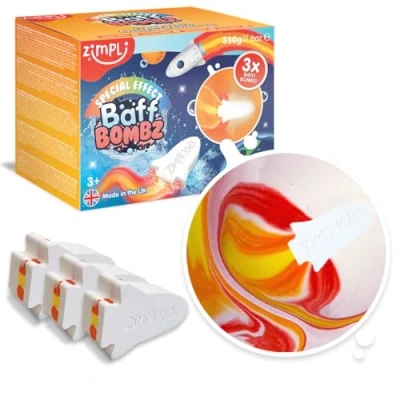 Image of 3 x Large Rocket Bath Bombs from Zimpli Kids, Flame Special Effect for Children, Handmade Bubble Fizzies Gift Set, Birthday Gifts Boys &amp; Girls age 3+, Montessori Toys, Toy