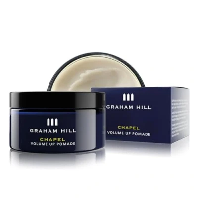 Image of GRAHAM HILL Chapel Volume Up Pomade (75ml) Natural Finish Hair for Men, Adds Texture &amp; Long Top Haircuts Vegan, Travel Size Mens Styling