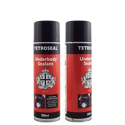 Image of Tetroseal Aerosol Underbody Sealant x2 Car Underseal Spray 500ml Seal Protection Simple black finish with a long lasting protective coating