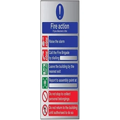 Image of V Safety General Fire Action 6 Message Sign 200mm x 300mm 1.6mm Alu Rigid Plastic