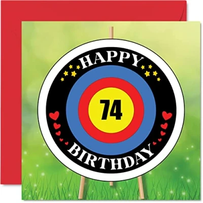 Image of Fun 74th Birthday Cards for Men Woman Target Age Happy Card Dad Mum Great Grandad Grandpa Nanny Grandma Gran Uncle Auntie, 145mm x Greeting Cards, Playful