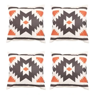 Image of icon Indoor Outdoor Cushions Filled, Boho Collection, Aztec Terracotta, Set of 4, 43cm x 43cm, Water Resistant, Orange for Garden Furniture, Garden, Patio