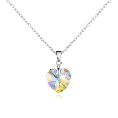 Image of Philip Jones Sterling Silver Aurora Borealis Heart Necklace Created with Zircondia® Crystals