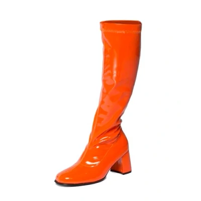 Image of Womens Ladies Mens Knee High Disco Zip Up 60s 70s Party Fancydress Boot 6CM Heel (Orange, UK Footwear Size System, Adult, Women, Numeric, Medium, 10)