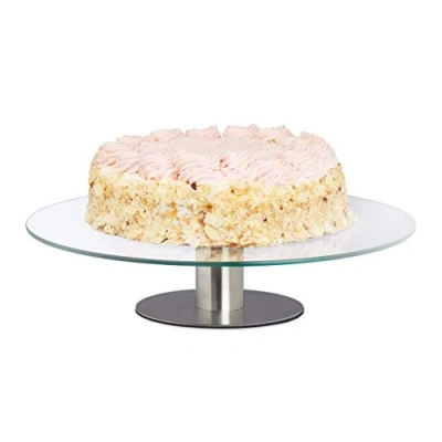Image of Relaxdays Rotatable cake plate, base, plate for decorating, turntable cake, diameter 30 cm, transparent, 1 piece