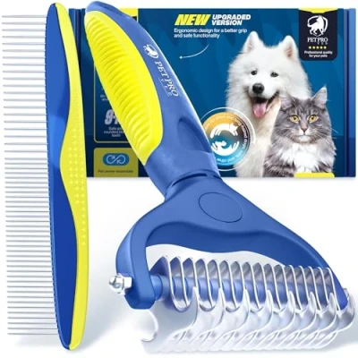Image of PETPROVED Dematting Comb for Dogs Cats Dog Grooming Brush Undercoat Rake Deshedding Tool pet Cat Matted Fur Remover Detangler