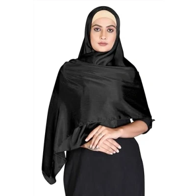 Image of London Scarfs Satin Silk Shawls Muslim Solid Color Hijab Crinkled Scarf Women&#039;s Wraps Turban (Black)