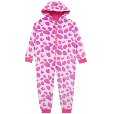 Image of Harry Bear Leopard Print Onesie Hooded Girls Fluffy Onesies For Pink 9 10 Years